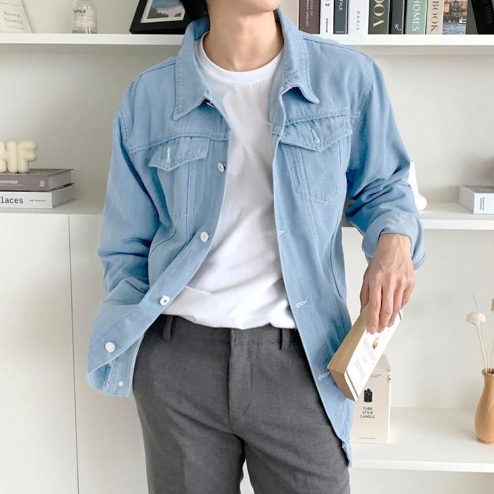데님 숏자켓 남성 연청 블랙 포켓 봄 가을 아우터 간