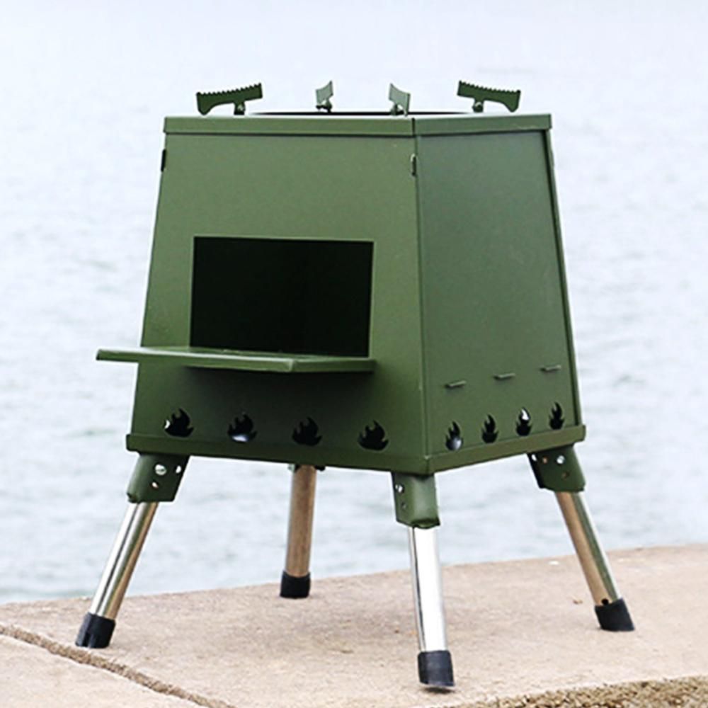 캠핑 난로 카키 26x34cm 연료 투입구 재 접이식