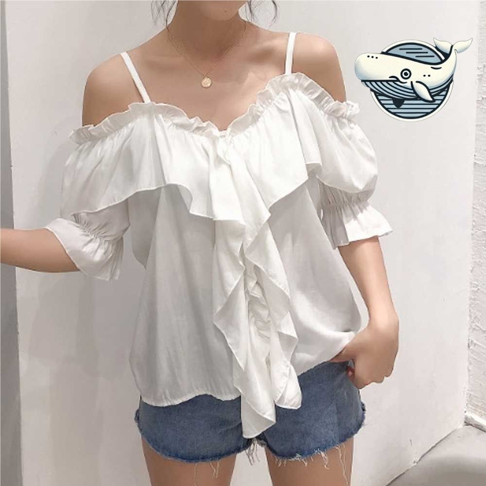 여성 오프숄더 프릴 블라우스 여름용 브이넥