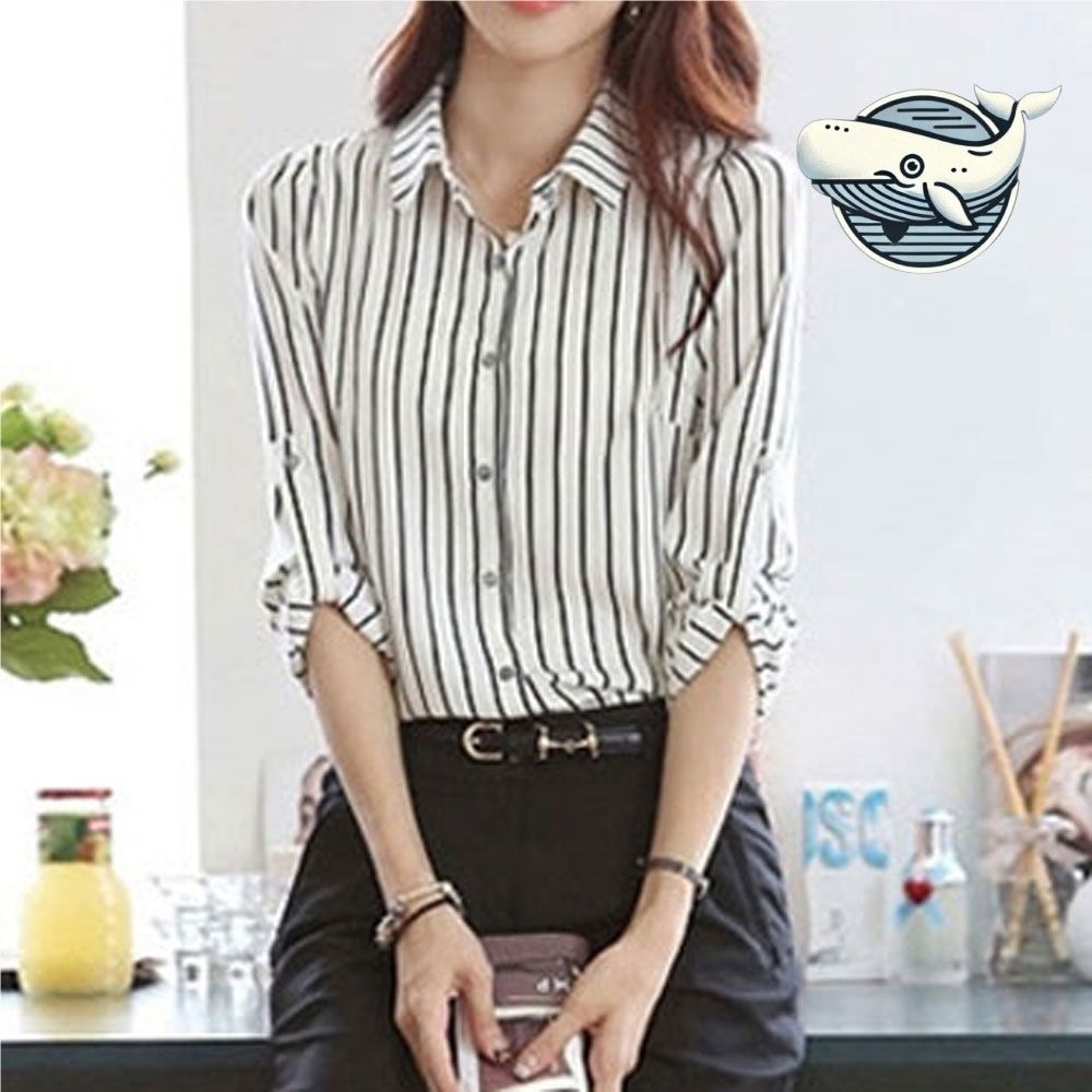 세련된 루즈핏 스트라이프 블라우스 오피스