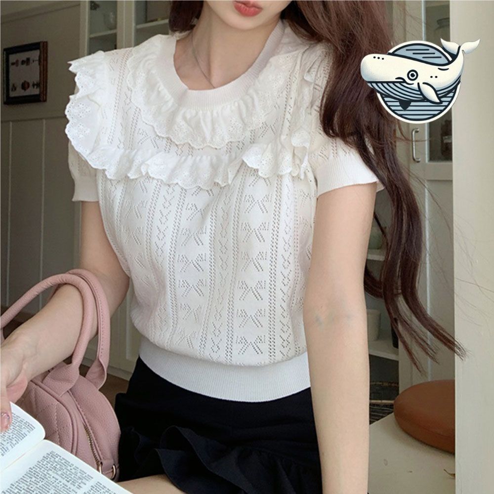 여성 여름 블라우스 프릴 리본 소매 자수 패턴
