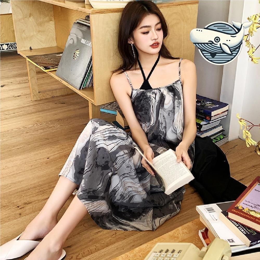 여행용 끈나시 원피스 세련된 패턴 여름