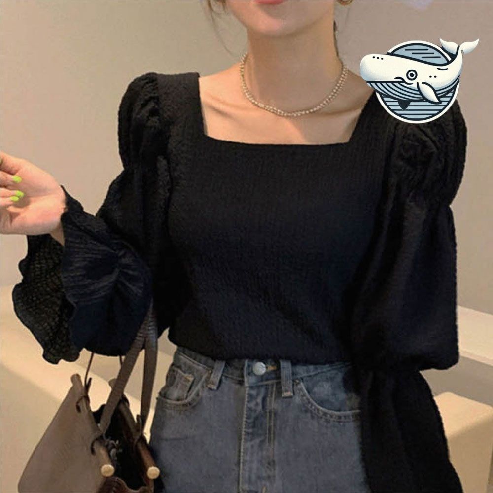 팔뚝 체형커버 스퀘어넥 셔링 블라우스 데일리
