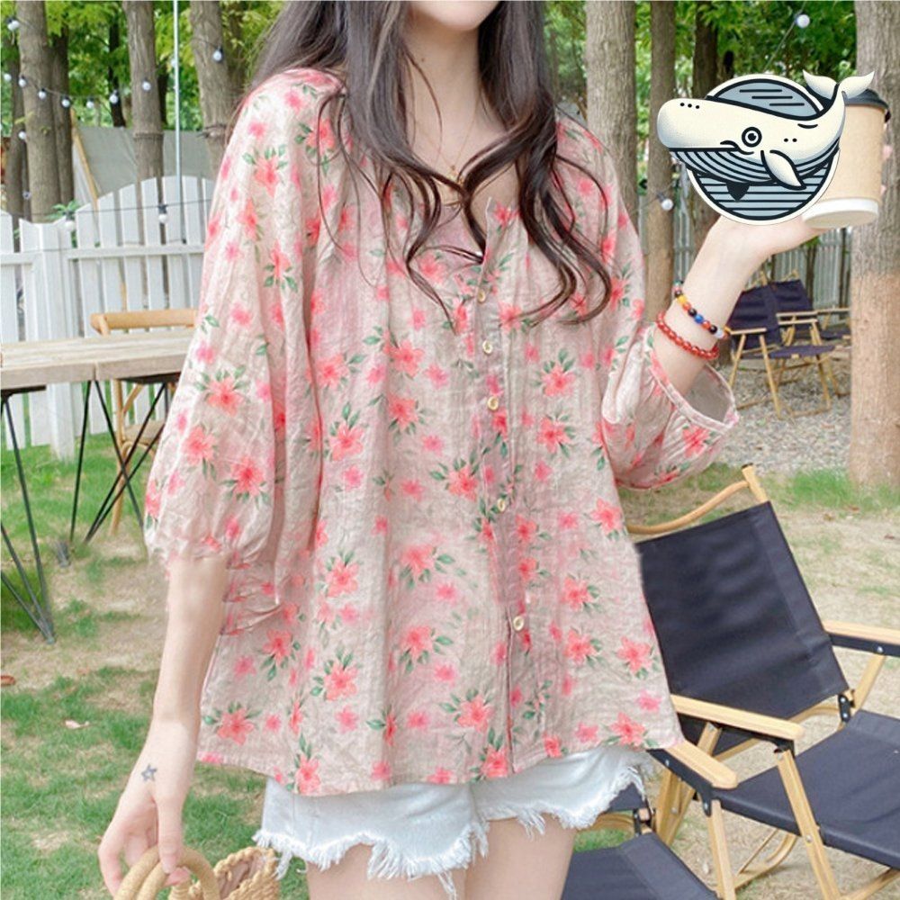 여성 여름 플라워 퍼프 블라우스 손쉬운