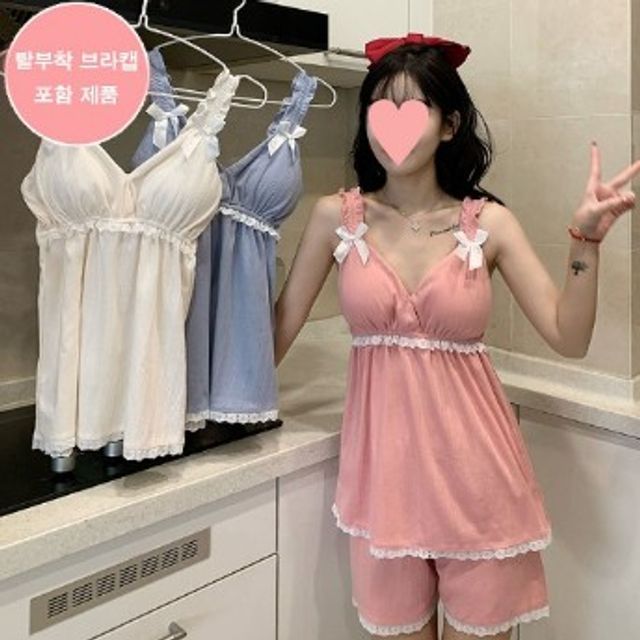 생 체리 포도 잠옷 세트 투피스 과일 민소매