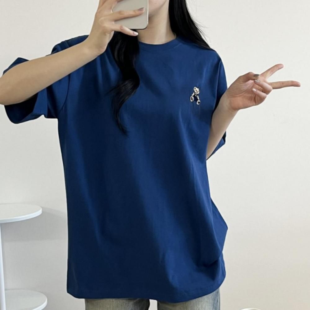 오버핏 반팔티 여름 여자 편한 이너 데일리 네이비