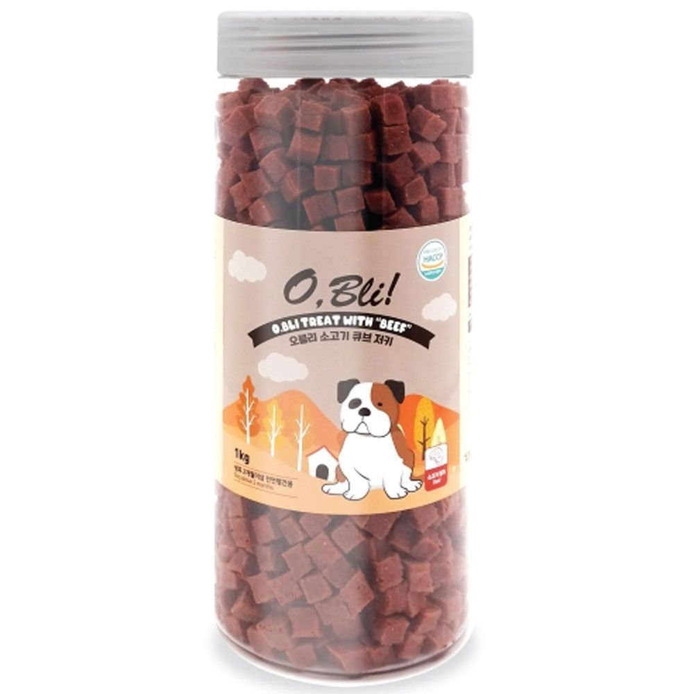 오블리 소고기 큐브 져키 1kg X4개 강아지 애견 간식