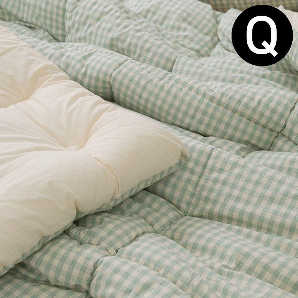 해피니 어반체크 순면 선염 워싱 차렵이불 퀸 Q 민트