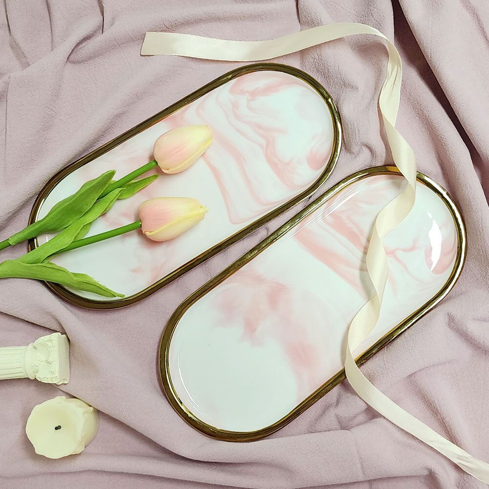 핑크 대리석 카페쟁판 트레이 인테리어 엔틱소품 빈티지 소