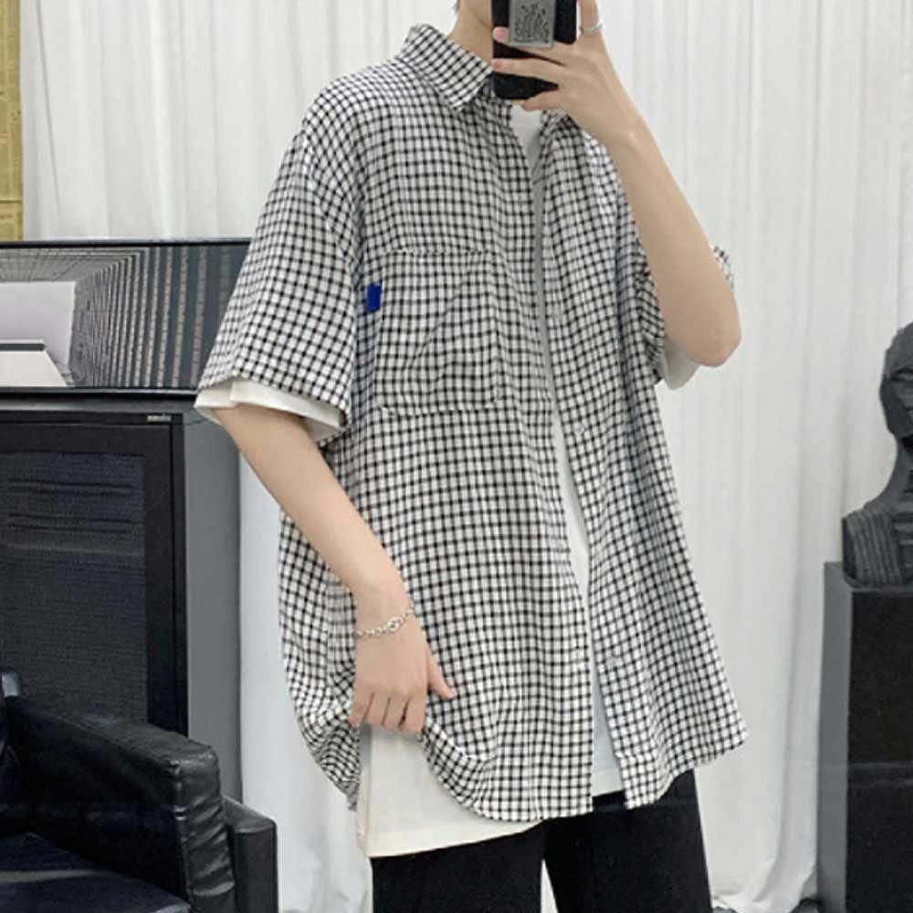 티셔츠 카라 체크 반팔 남자 여름 레이어드 꾸안꾸룩