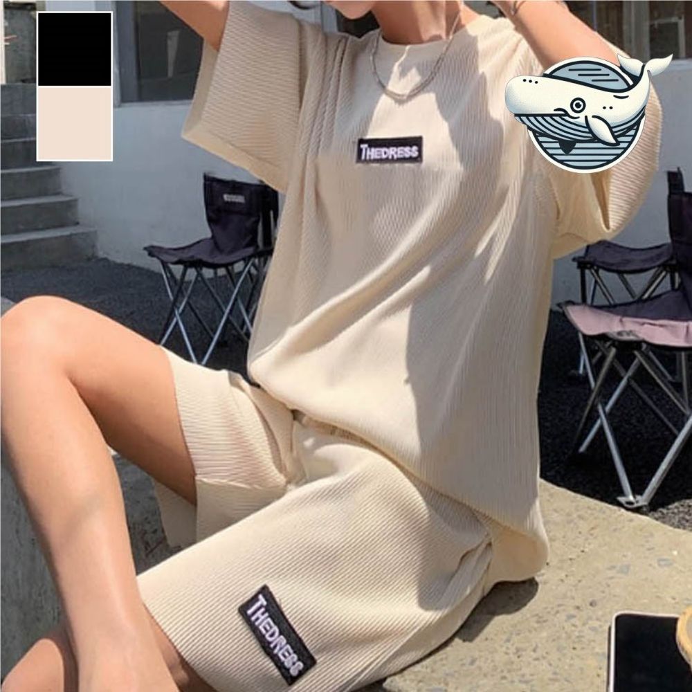 여름 편안한 반팔 반바지 코튼 캐주얼 투피스