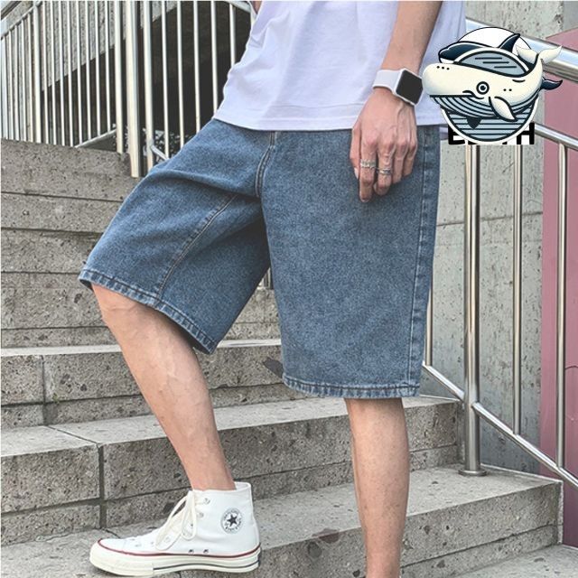 캐주얼 남성 여름 데님 반바지 롤업 와이드핏