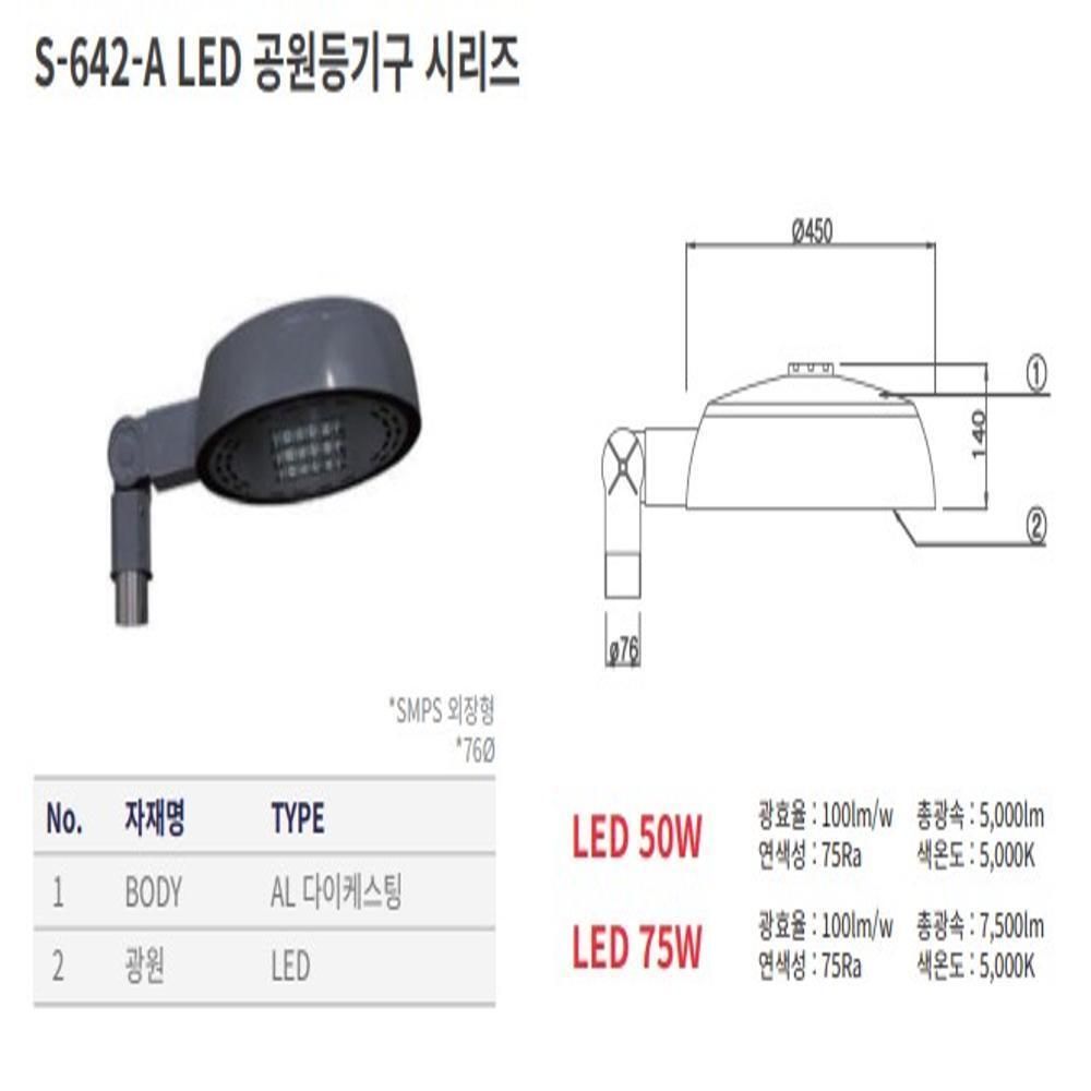 공원등 LED A 50W 주백 5.0K KS 공구용품 466114