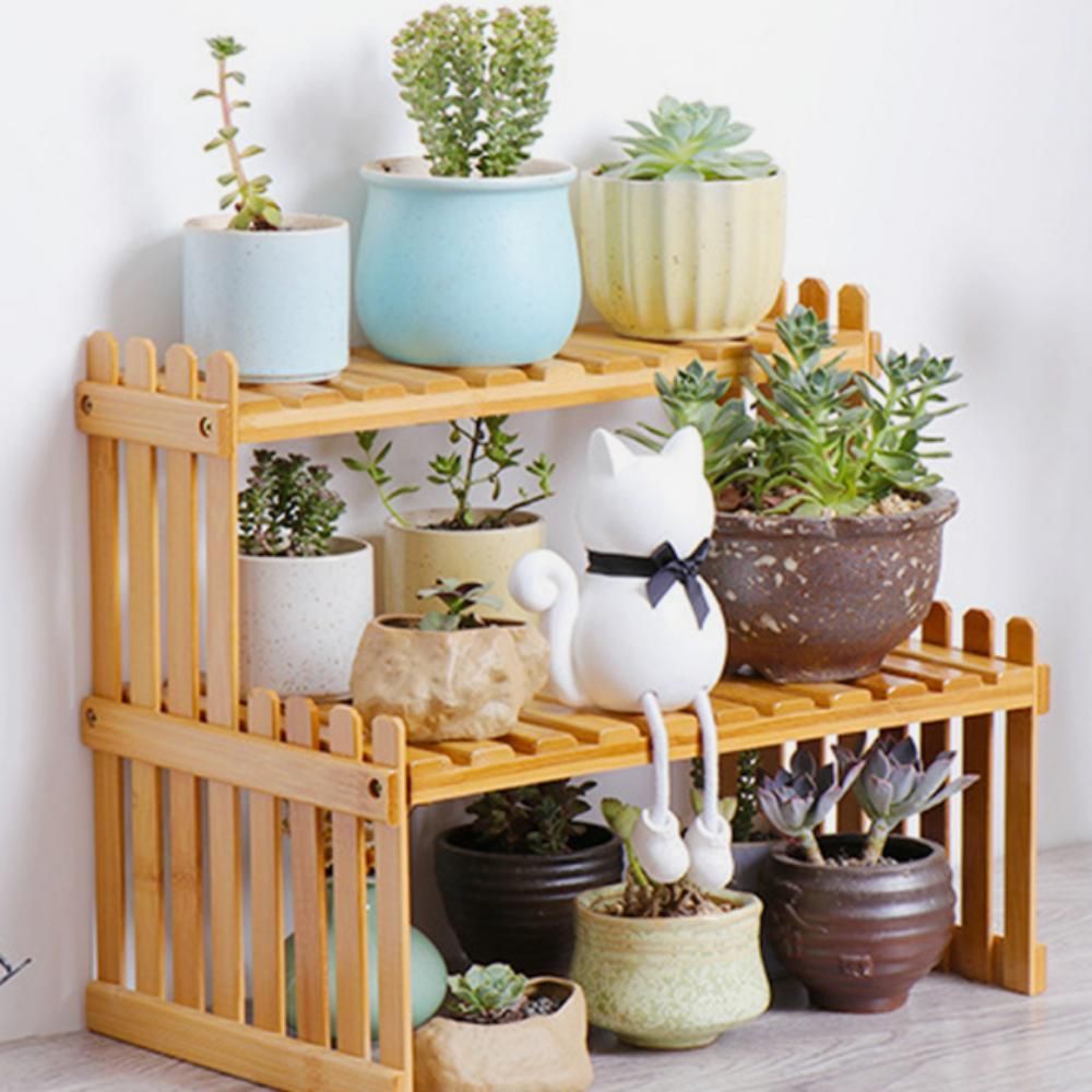 2단 진열대 선반 화분 정리 거치대 네추럴 37cm