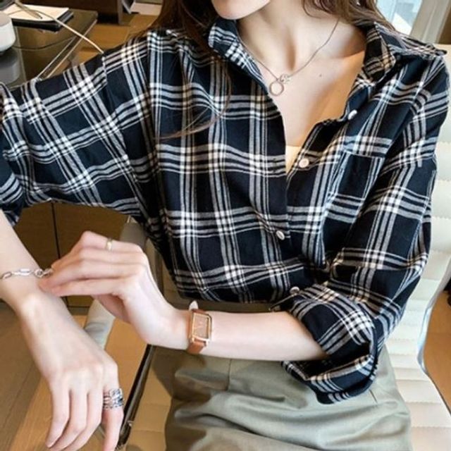 체크 셔 여성 가을 여자 셔츠 긴팔티 프리 2