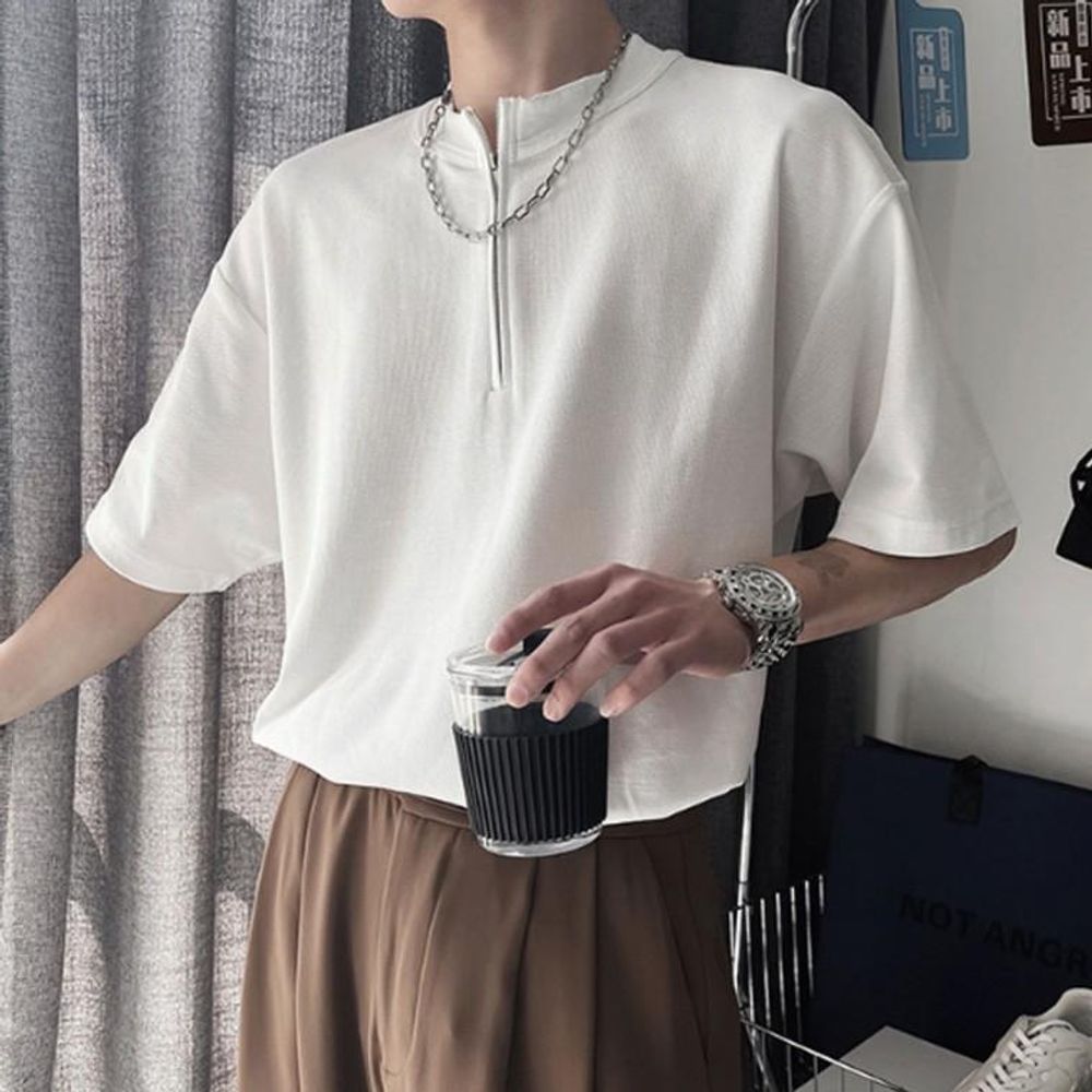 데일리 인기 지퍼 티셔츠 반팔 여름 반집업 남자 여름