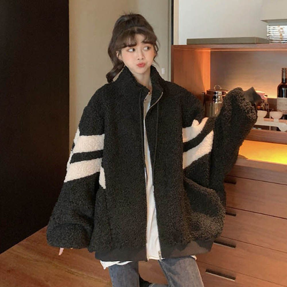 뽀글뽀글이 여성점퍼 집업 재킷 루즈핏 털후리스