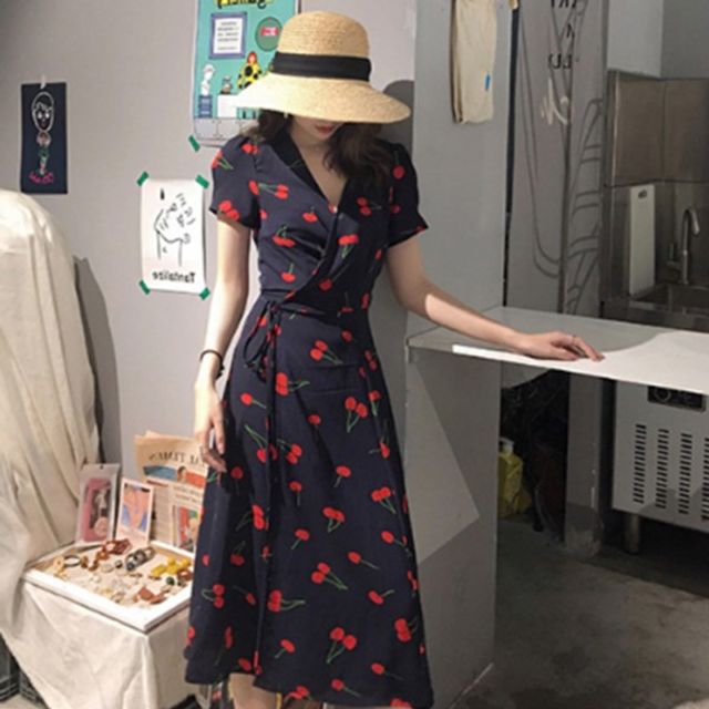 강열한 프린팅 칼라 기본 포인트 데이 롱원피스 반팔
