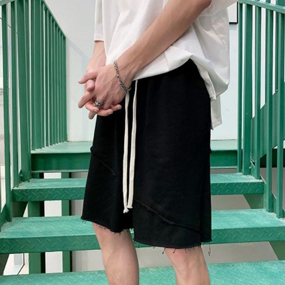 남성 밑단 커팅 스트릿 반바지 1P 여름 편한 밴딩팬츠