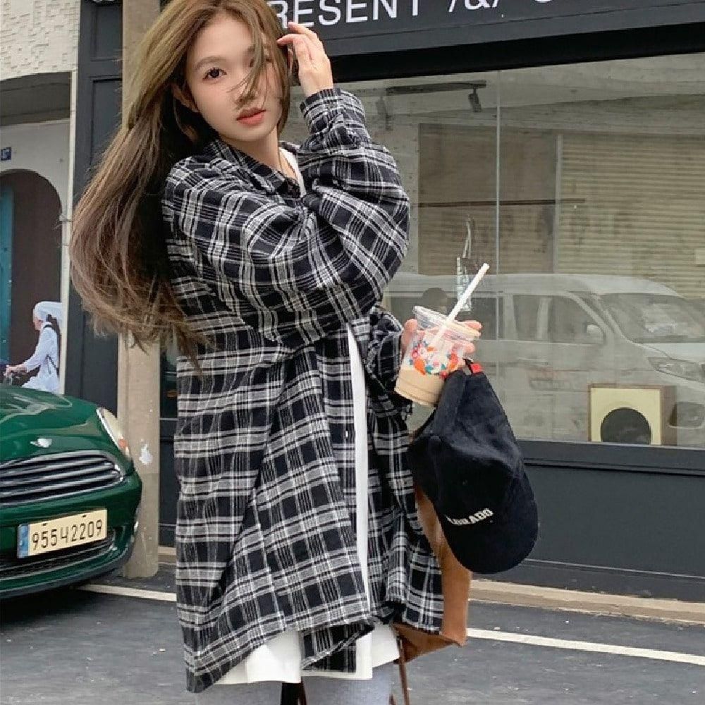 블랙 체크 셔츠 긴팔