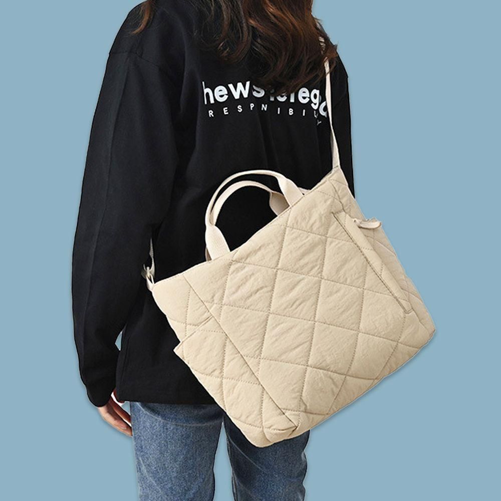 베이지 토트 퀄팅 숄더 백 여성 크로스 데일리 가방