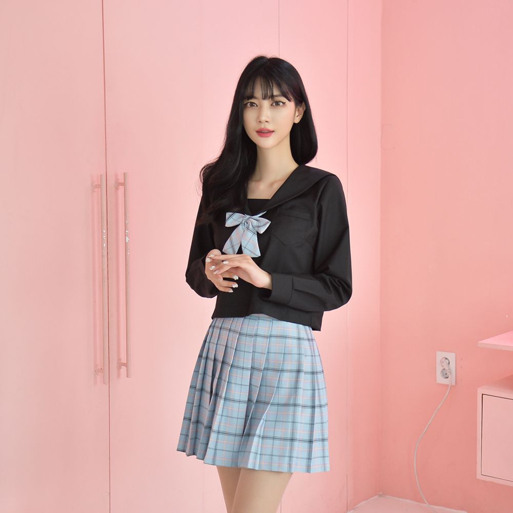 교복몰 하늘하늘 체크 블랙 세라복 세트 (긴팔)