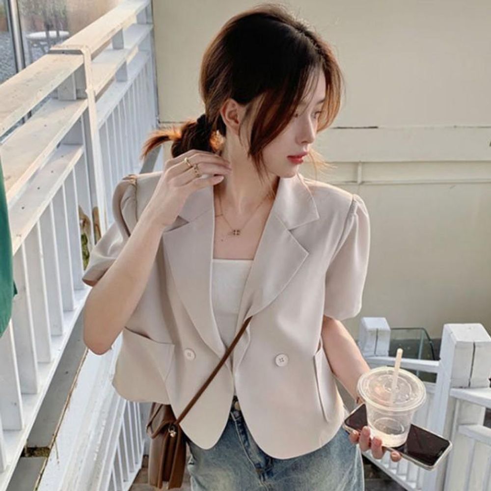 여자 원버튼 신상 데일리 반팔 크롭 여름 오버핏 자켓