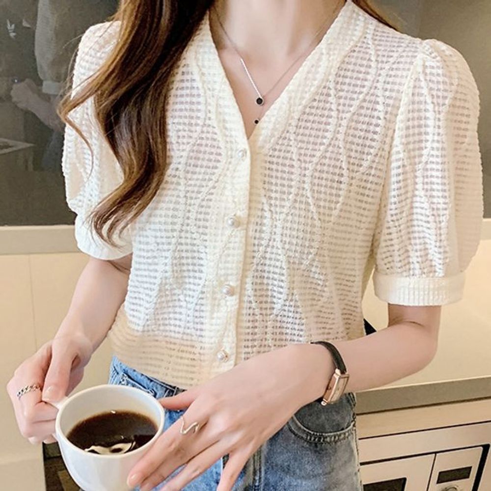 여성 블라우스 반팔 남방 셔링 여자 블라우스 셔츠
