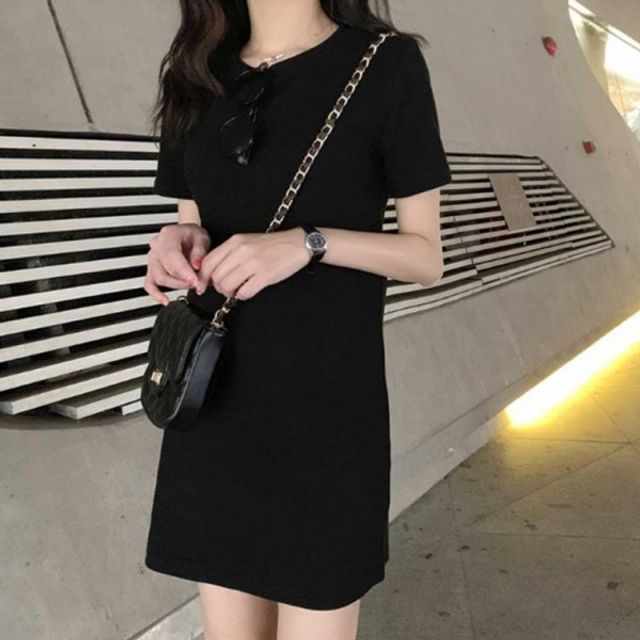검정색 반팔 무지 기본 원피스 데이 캐주일 데이트 코