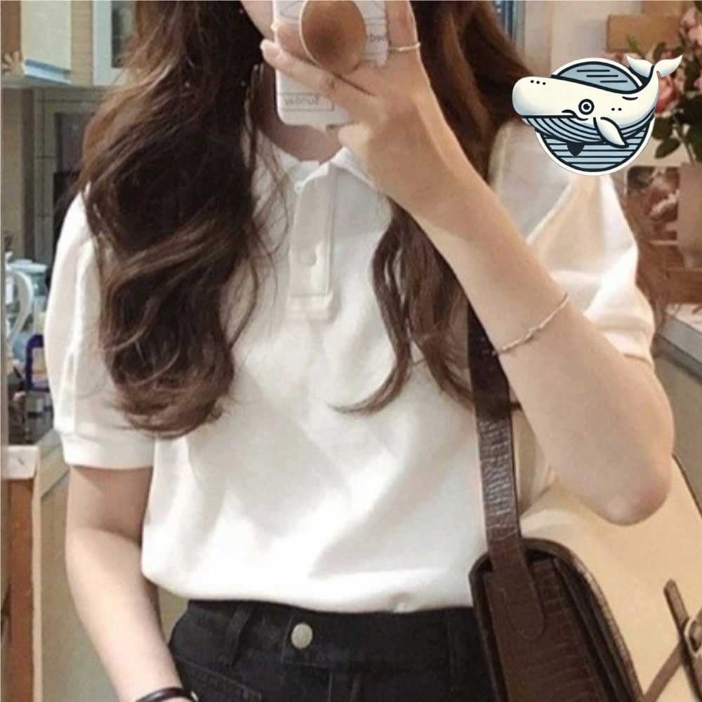 여름 레이어드 화이트 피케 면 카라티 루즈핏