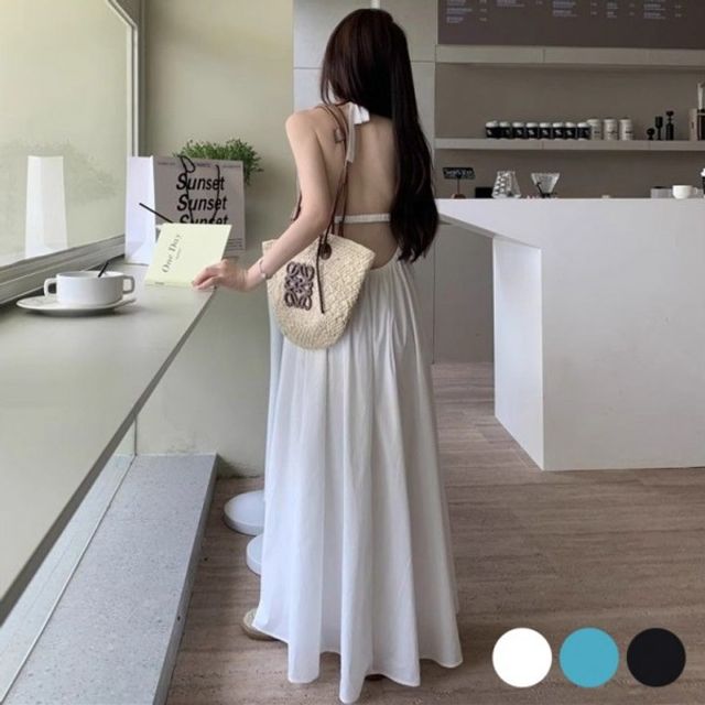 어깨 홀터넥 끈조절 기본 뒷트임 데이 여성 A라인 민