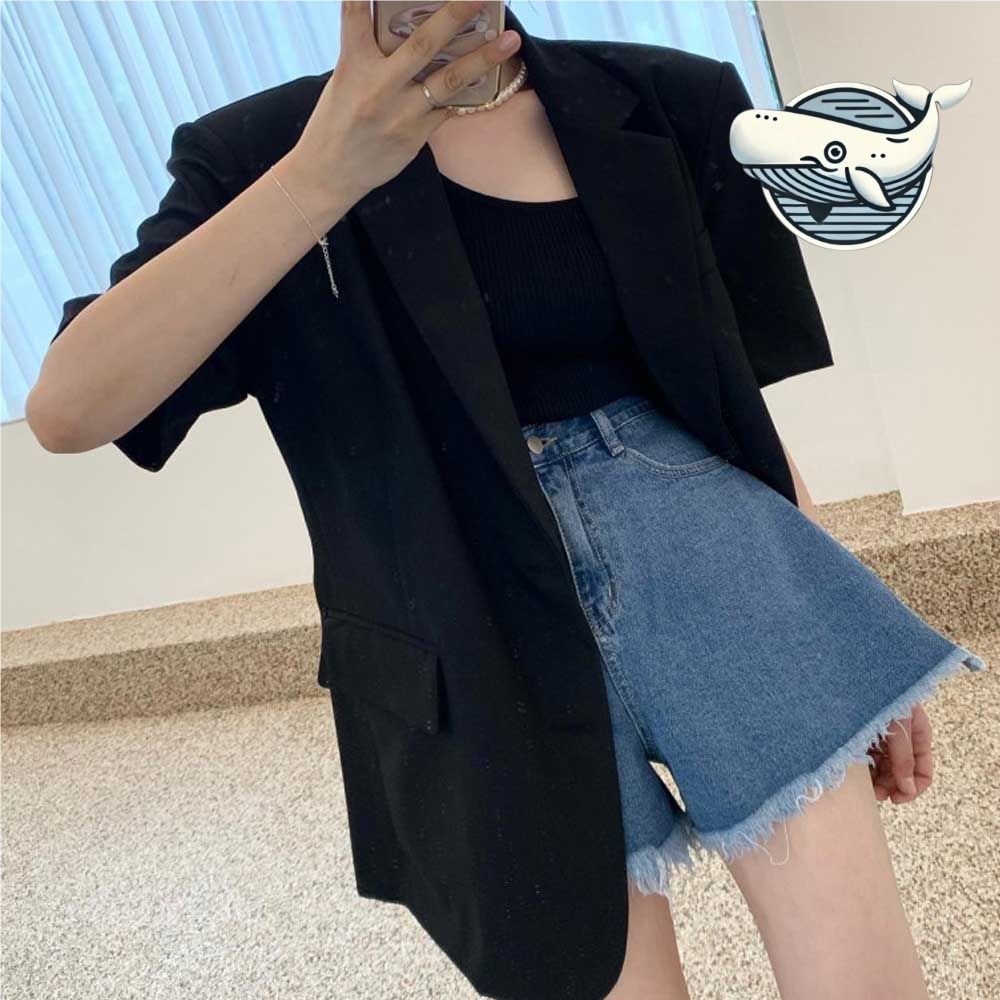 여성 여름 오버핏 블랙 자켓 세련된 박스핏 롱