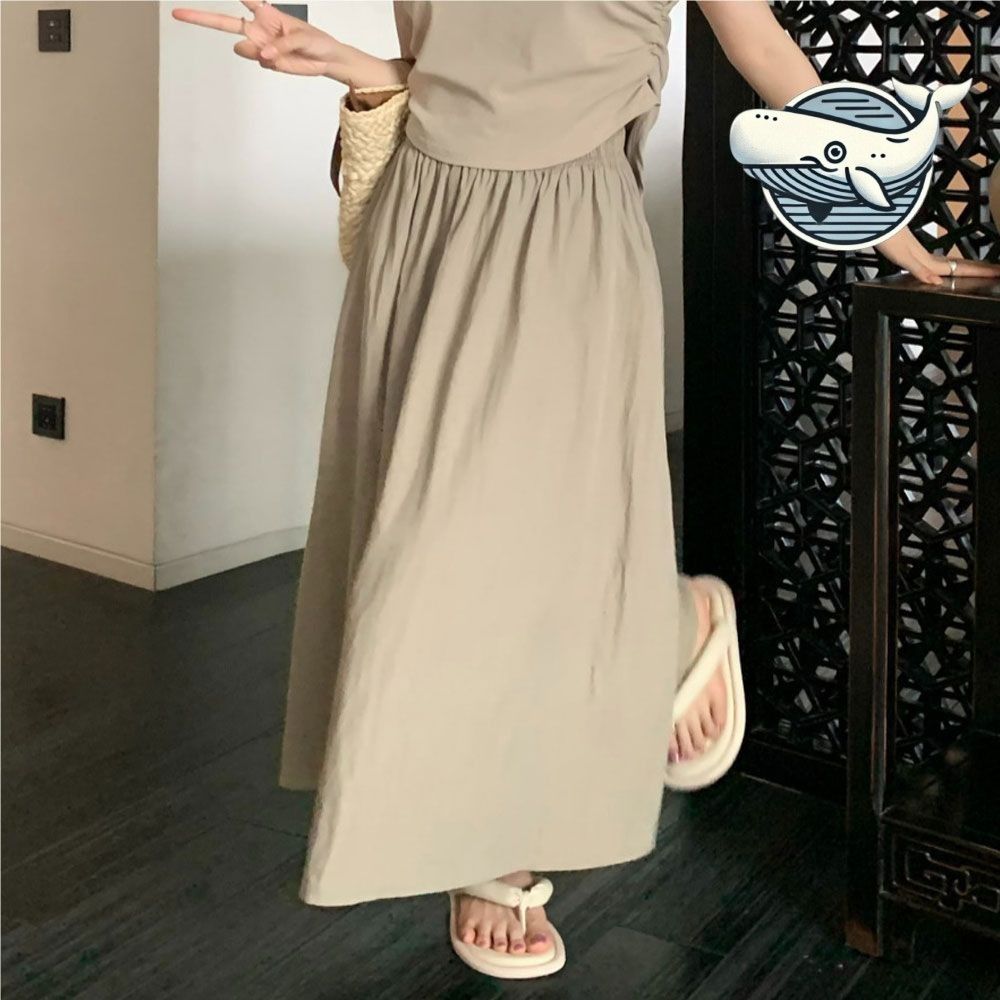 심플 에이라인 편안한 롱 기장 데일리 플레어