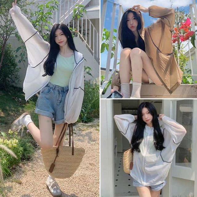 A라인 치마 후드 자전거 바람막이 데일리 데님