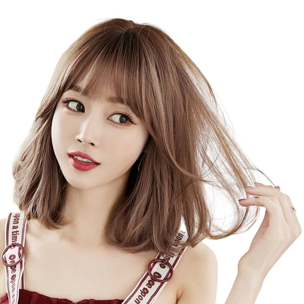 중단발 C컬 가발 (애쉬핑크브라운) JT40