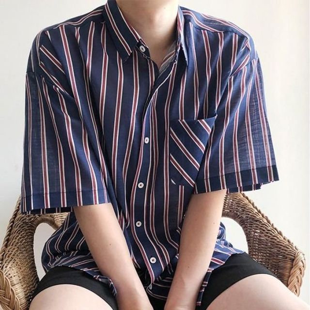 (국산) 남성 세련된 세로 줄무늬 남방