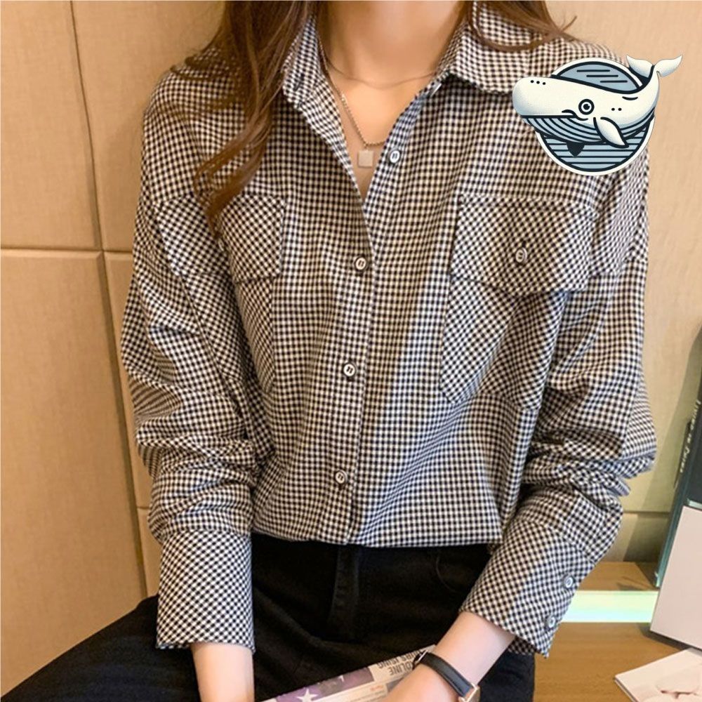 여유핏 체크패턴 블라우스 카라넥 앞포켓 세련된