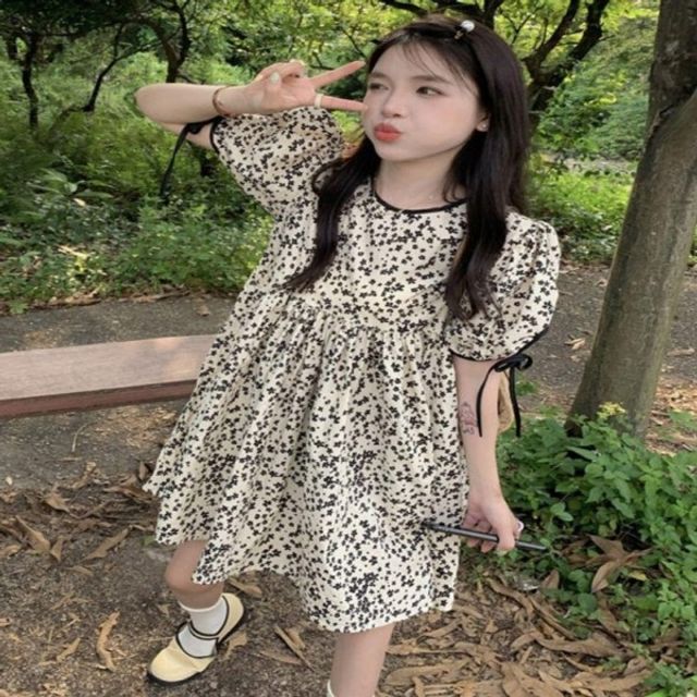 여성 플라워 소녀 기본 셔링 데이 미니원피스 소매 등