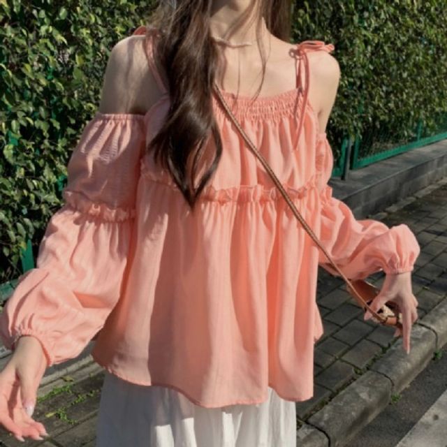 오프숄더 프릴 라오농 기본 블라우스 데이 여름 여성