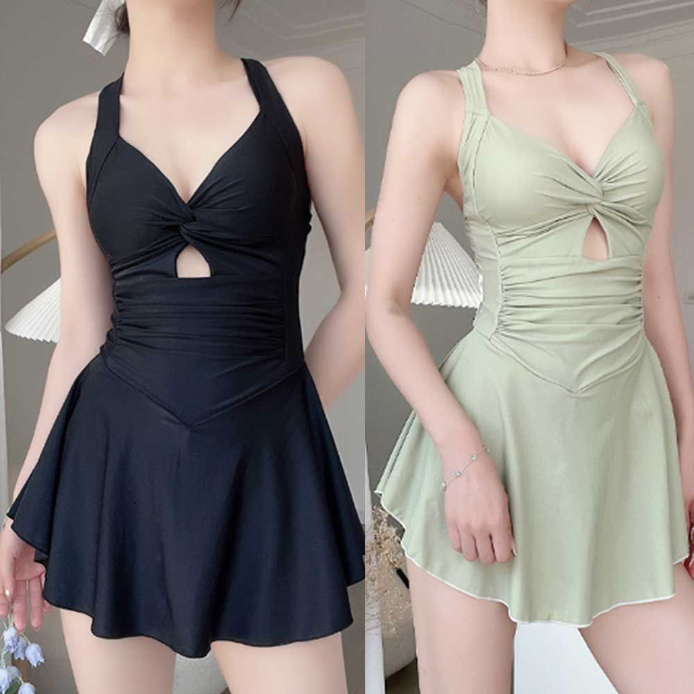 홀터넥 셔링 원피스 수영복 속바지 패드 부착 호캉스