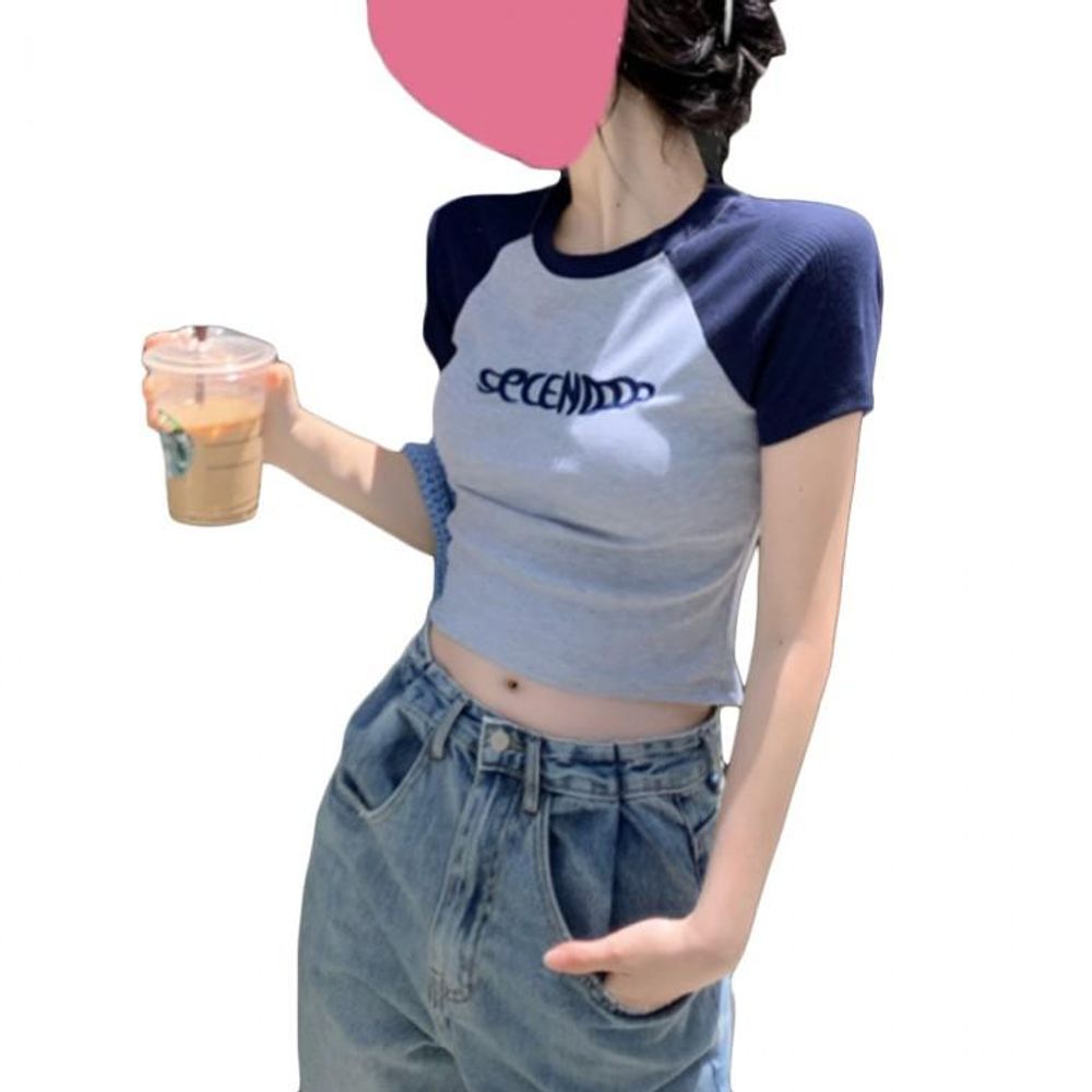크롭 숏티셔츠 여자 캐주얼 반팔티 패션 여름 반팔 여