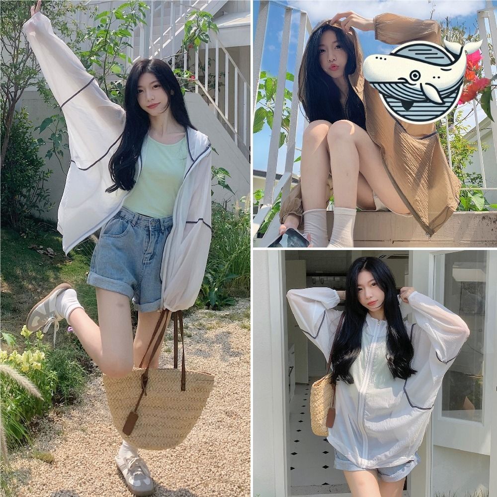 여름 가벼운 바람막이 후드 오버핏 시스루 야외