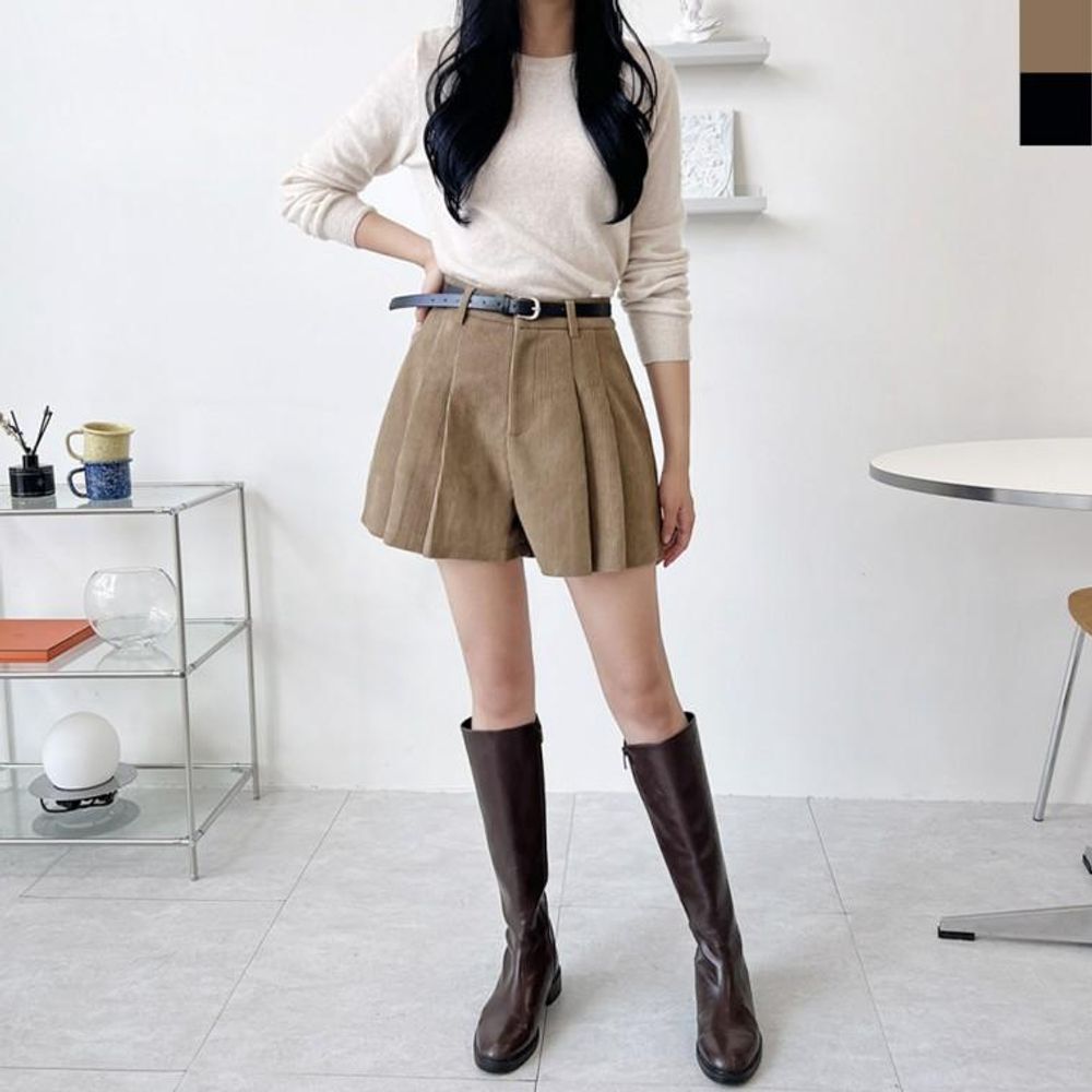 여성 데일리 캐주얼 코듀로이 핀턱 골덴 주름 반바지
