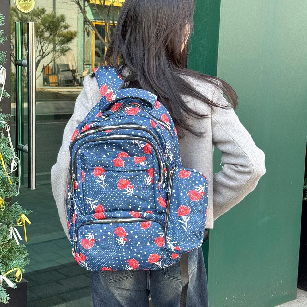 여성 데일리 캐주얼 플라워 디자인 백팩 가방