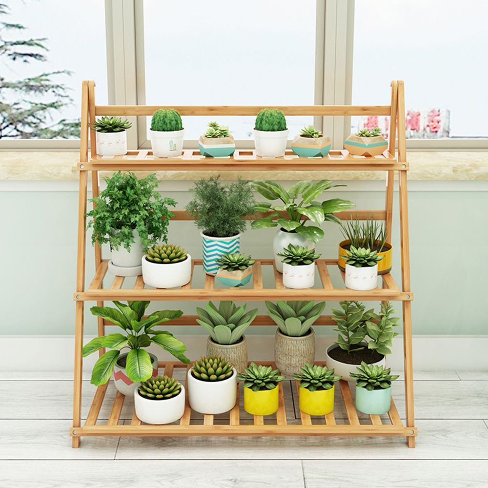 70cm 가드닝 화분진열대A 3단 대나무