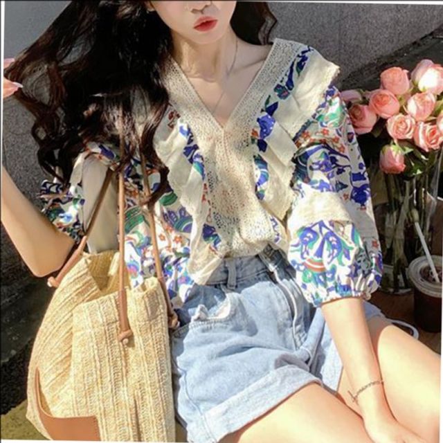 여름 반팔 셔츠 기본 블라우스 데이 여성 브이넥 예쁜