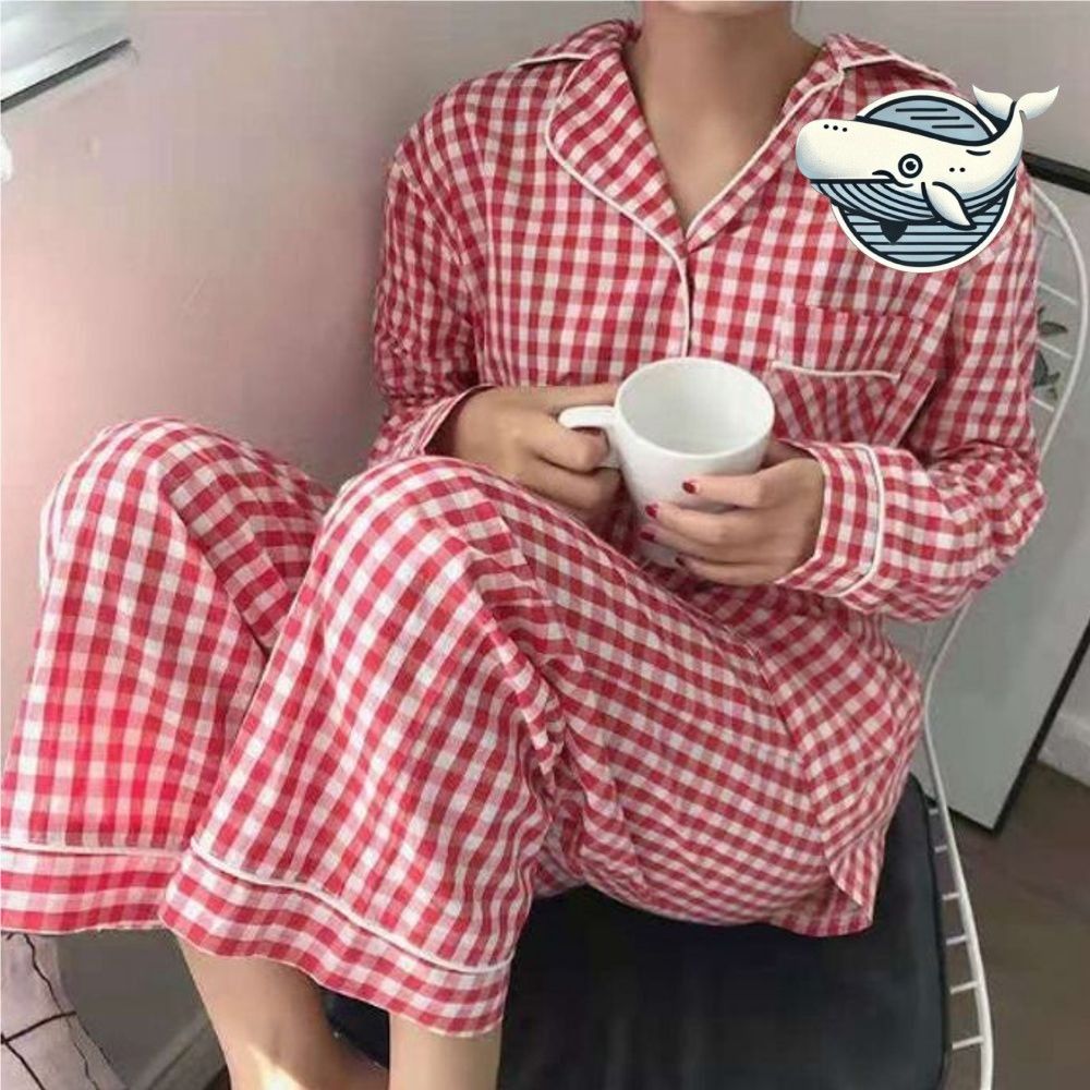 부드러운 체크 패턴 긴팔 여성 홈웨어 파자마
