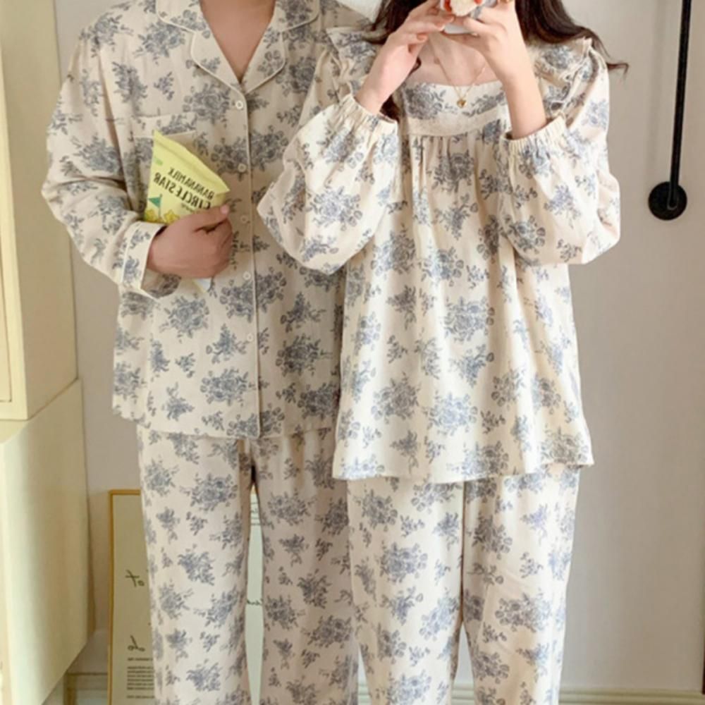 파자마 잠옷 홈웨어 세트 긴팔 커플 순면 남녀
