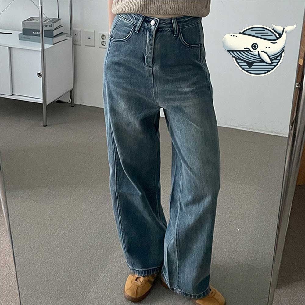 빈티지 워싱 데님팬츠 세미핏 청바지 중청