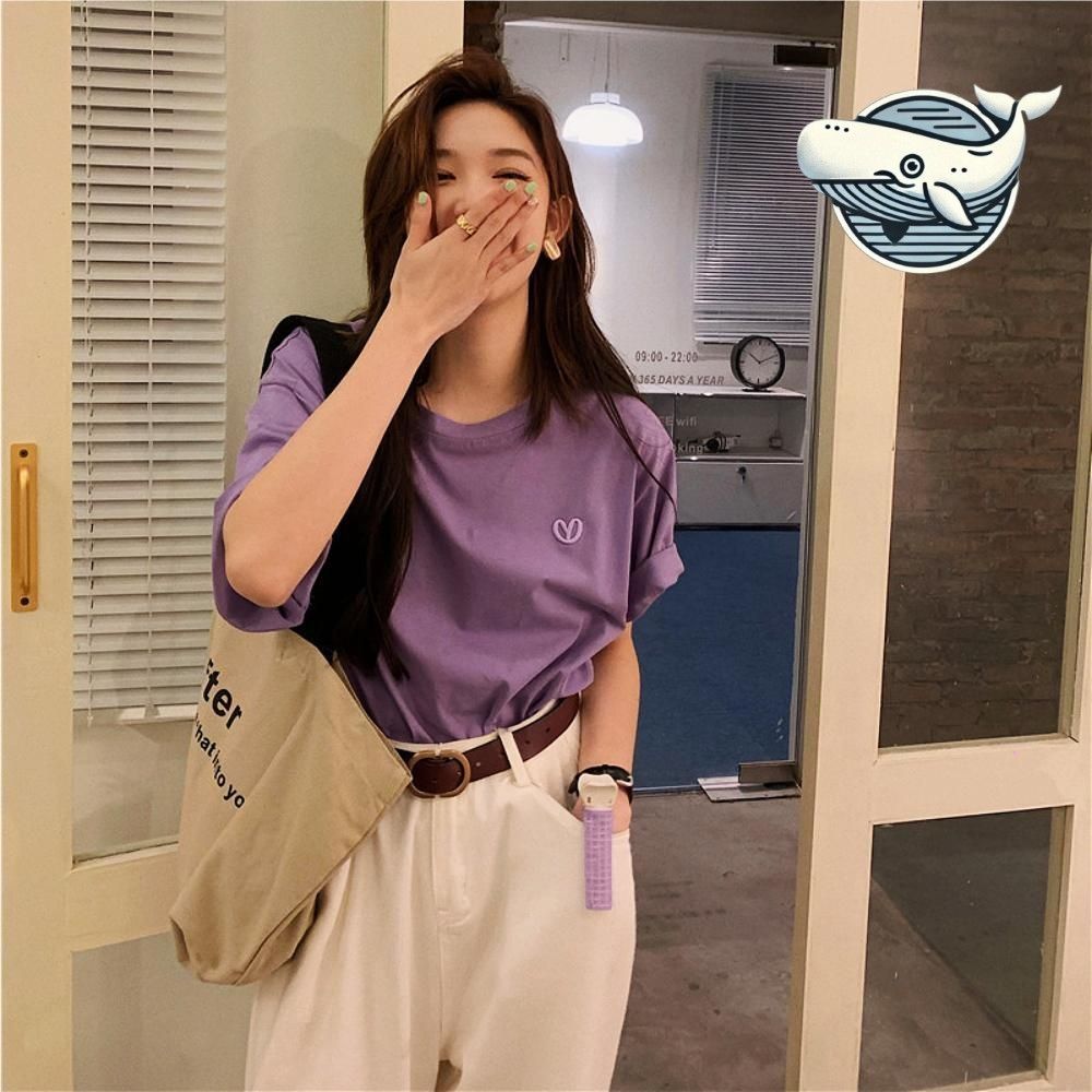 캐주얼 여름반팔티 자수 포근한 기본 티셔츠